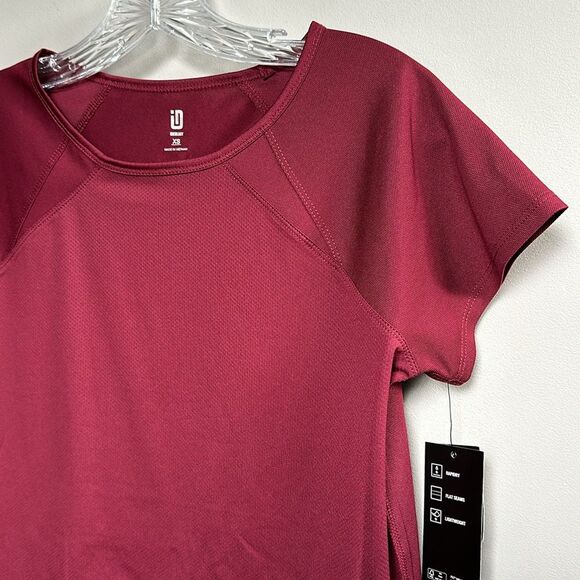 NWT Macy's x Ideology Lightweight Textured Short Sleeve Activewear Tee Maroon XS - Picture 3 of 13